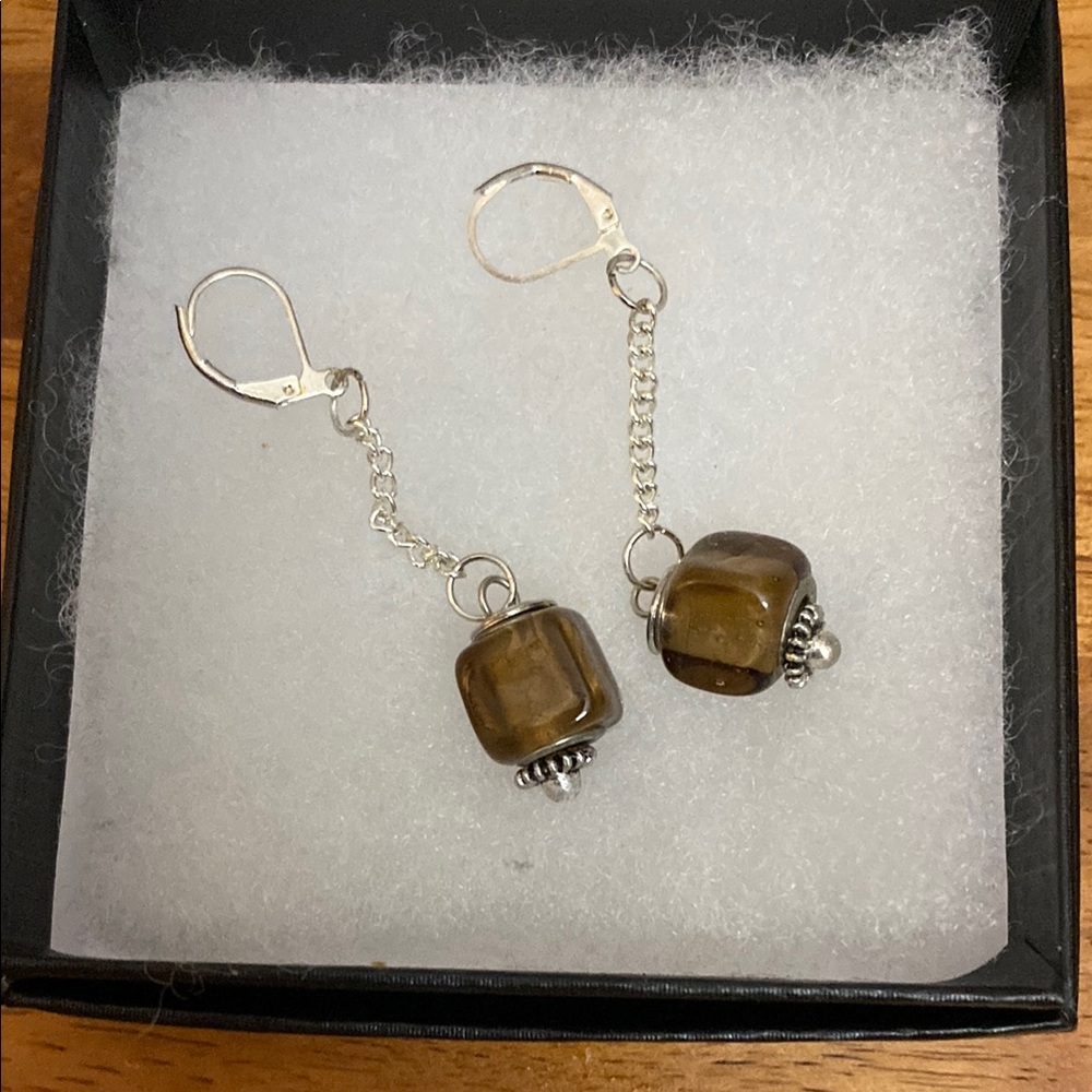 copy-NEW Brown glass cube earrings